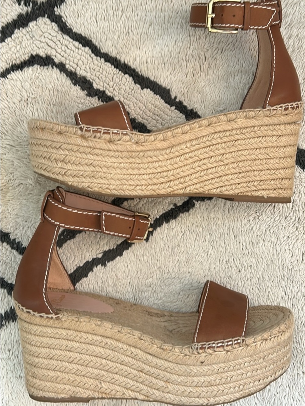 J. Crew Tan Leather Espadrille Wedge Sandals with Ankle Strap